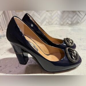 MARINO FABIANI MADE IN ITALY LEATHER Elegant Black Heels with Embellished Buckle